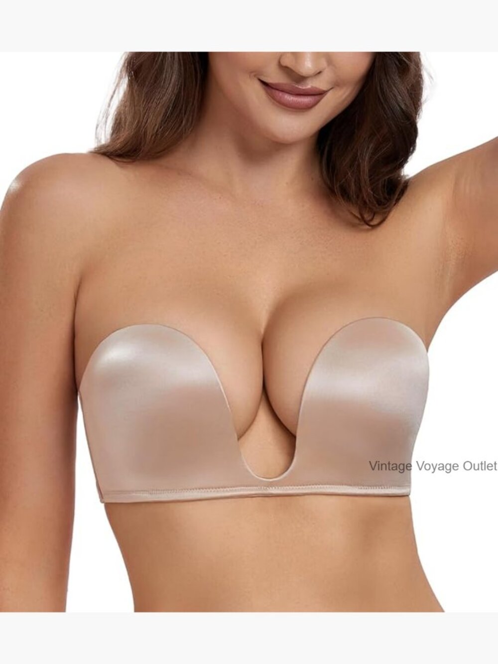 Plunge Deep U Strapless Bra Push Up Demi Seamless Underwire